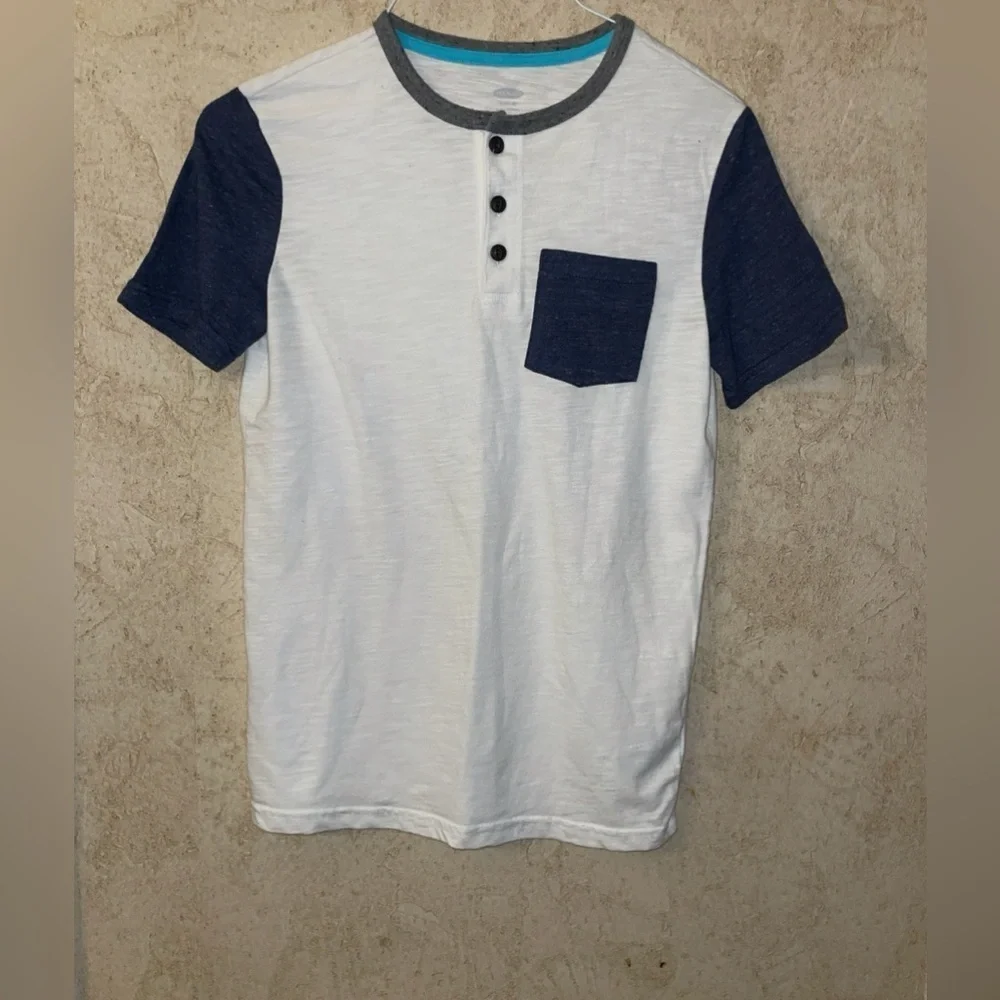 Old Navy White and Navy Boys Henley Shirt